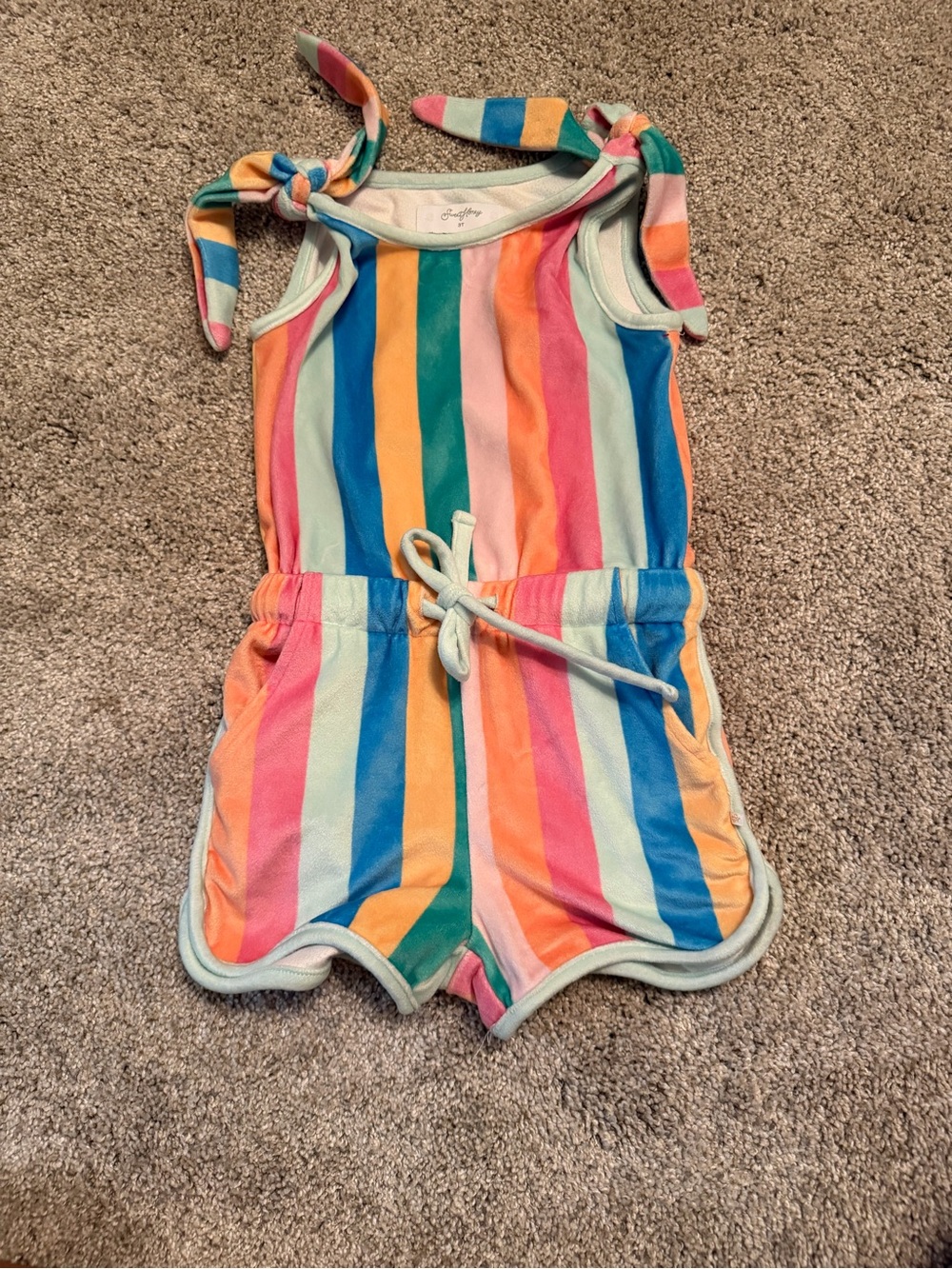 Striped Tie-Shoulder Girls' Romper - Multicolor